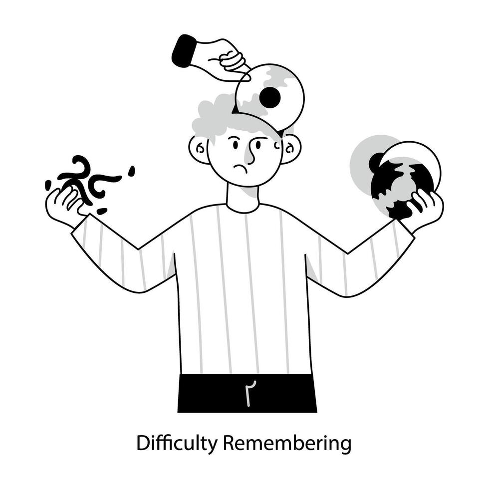 Difficulty remembering doodle mini illustration vector
