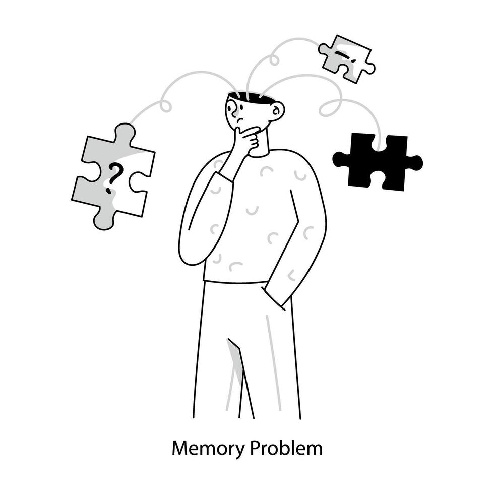 Person facing memory problem, doodle mini illustration vector