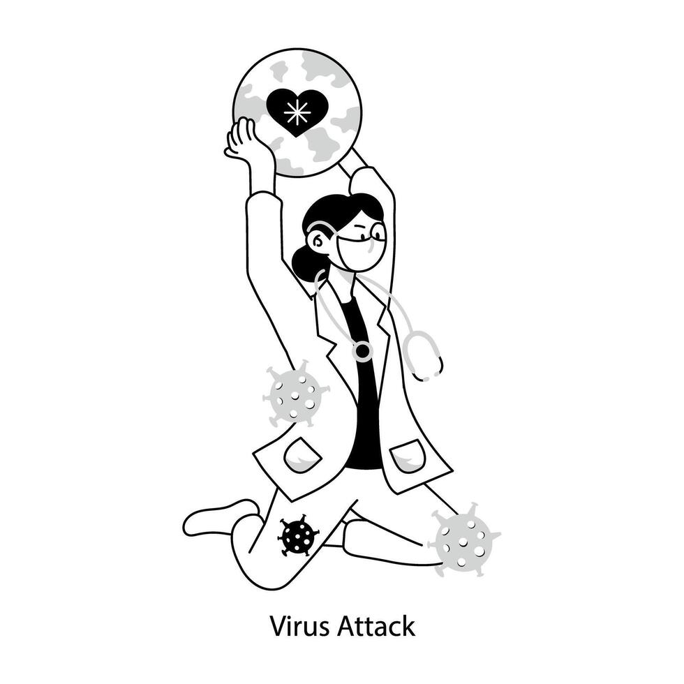 Hand drawn mini illustration of virus attack vector