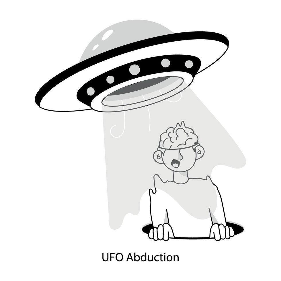 Hand drawn mini illustration of ufo abduction vector