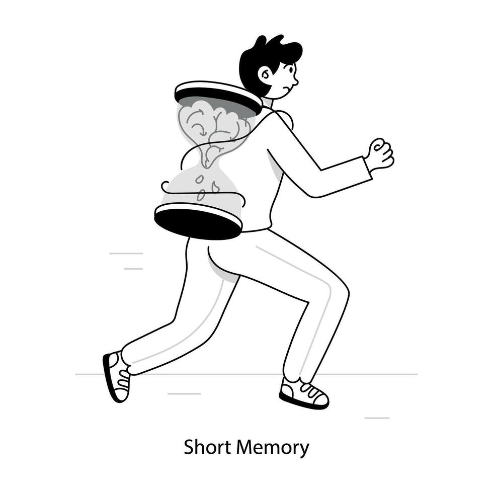 Person with short memory, doodle mini illustration vector