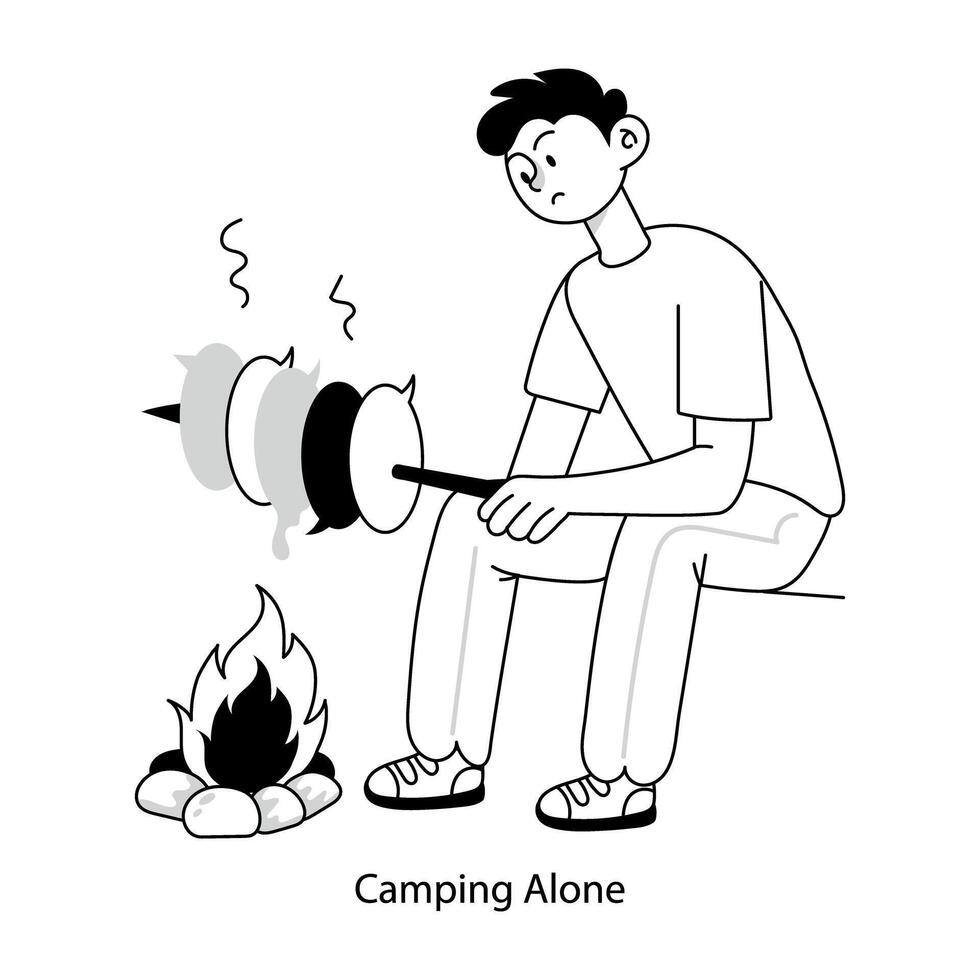 Basic RGBHand drawn mini illustration of camping alone vector