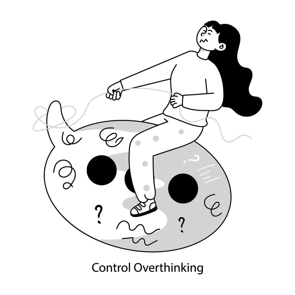 Basic RGBA hand drawn mini illustration of control overthinking vector