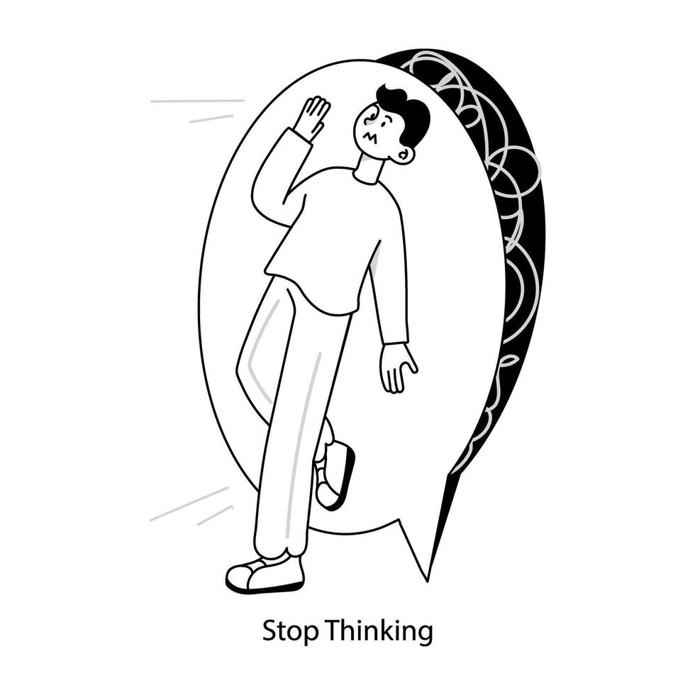 Basic RGBDoodle character mini illustration of stop thinking vector