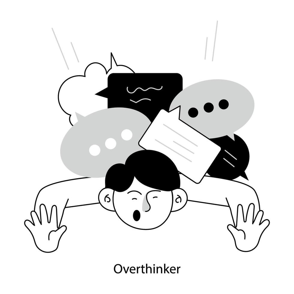 Basic RGBHand drawn mini illustration of an overthinker vector