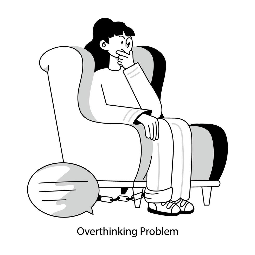 Basic RGBDoodle mini illustration of overthinking problem vector