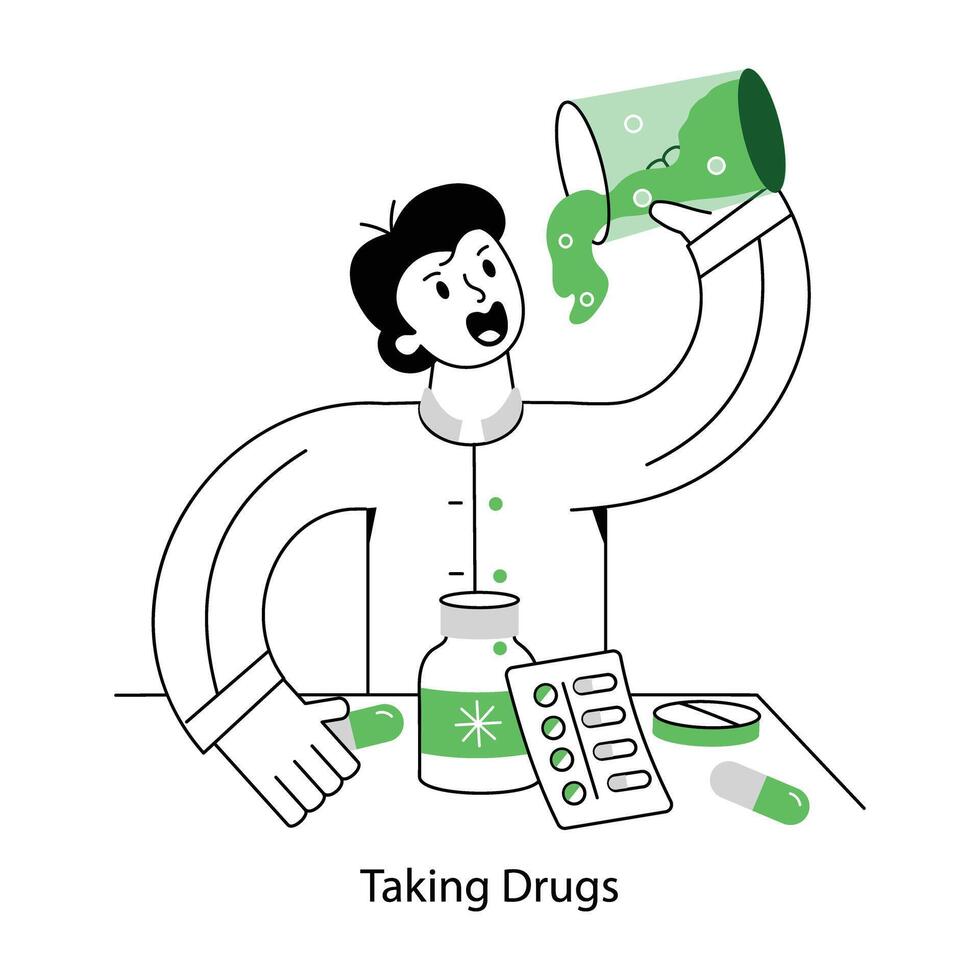 WebCharacter based line style mini illustration of taking drugs vector