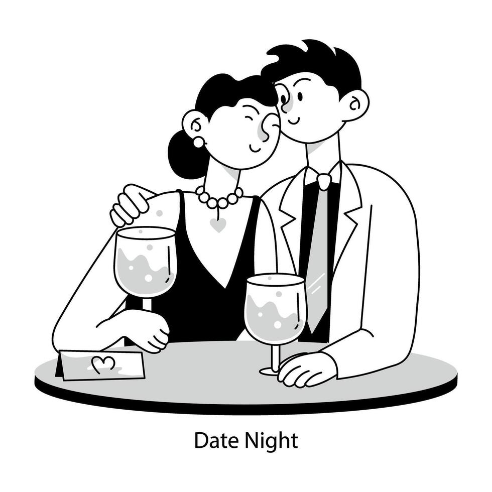 WebDoodle mini illustration showing couple on a date night vector