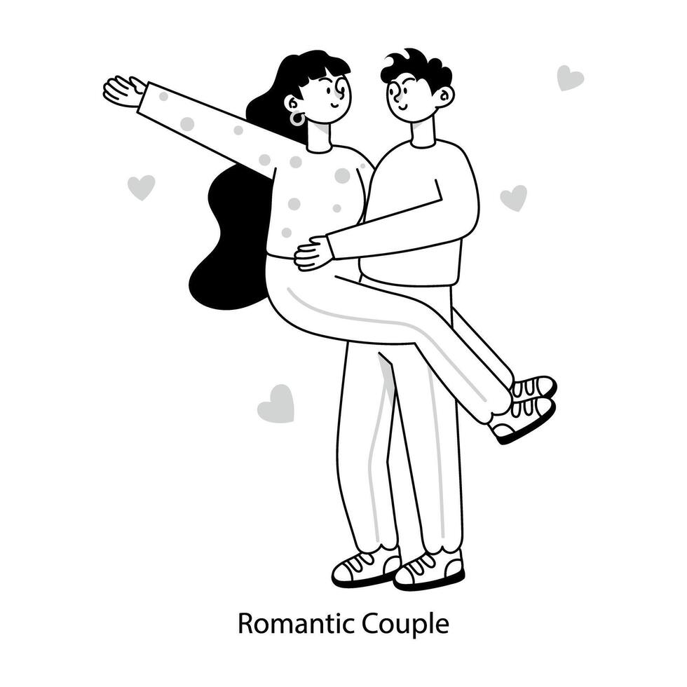 WebRomantic couple mini illustration in doodle style vector