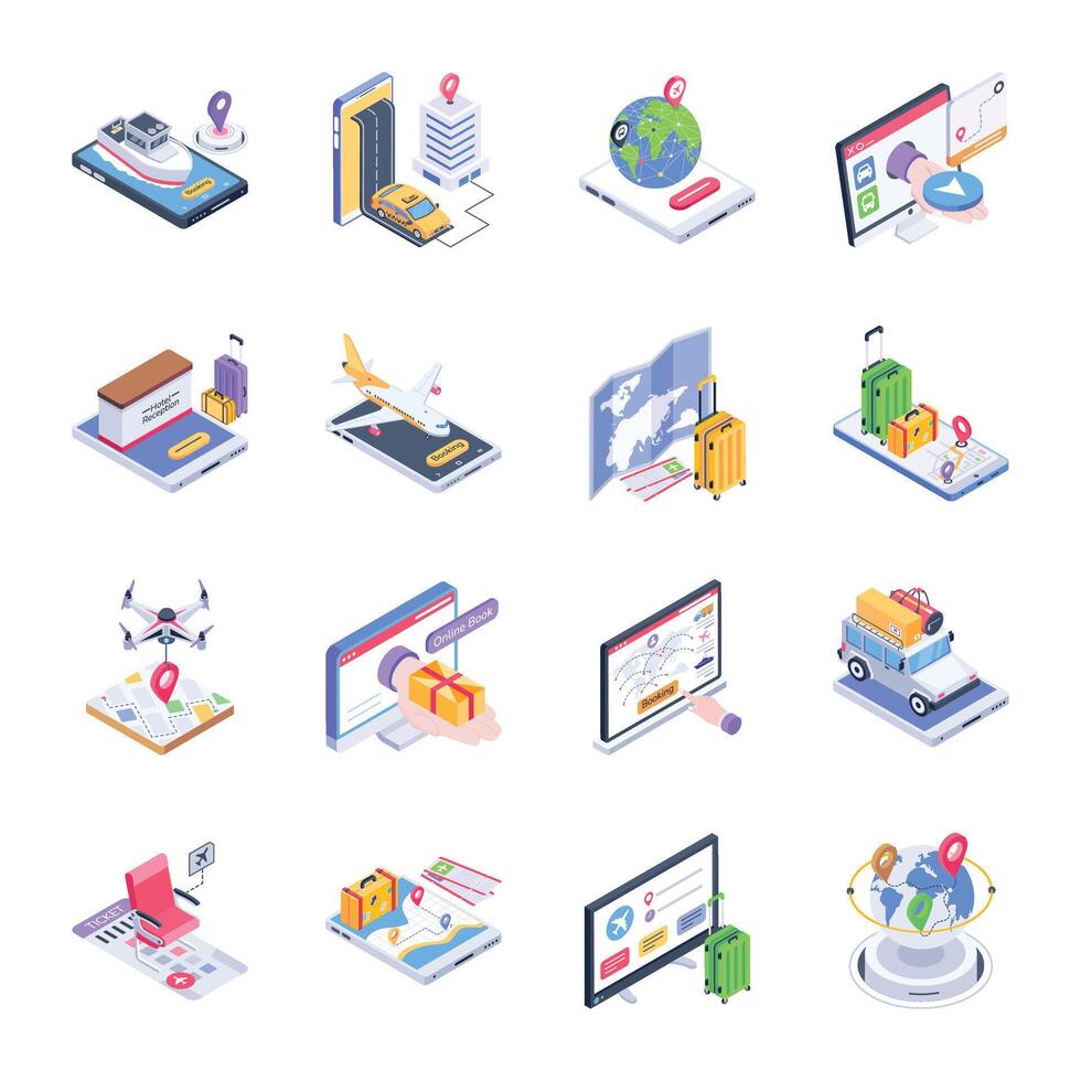 Latest Set of Online Reservations Isometric Icons vector