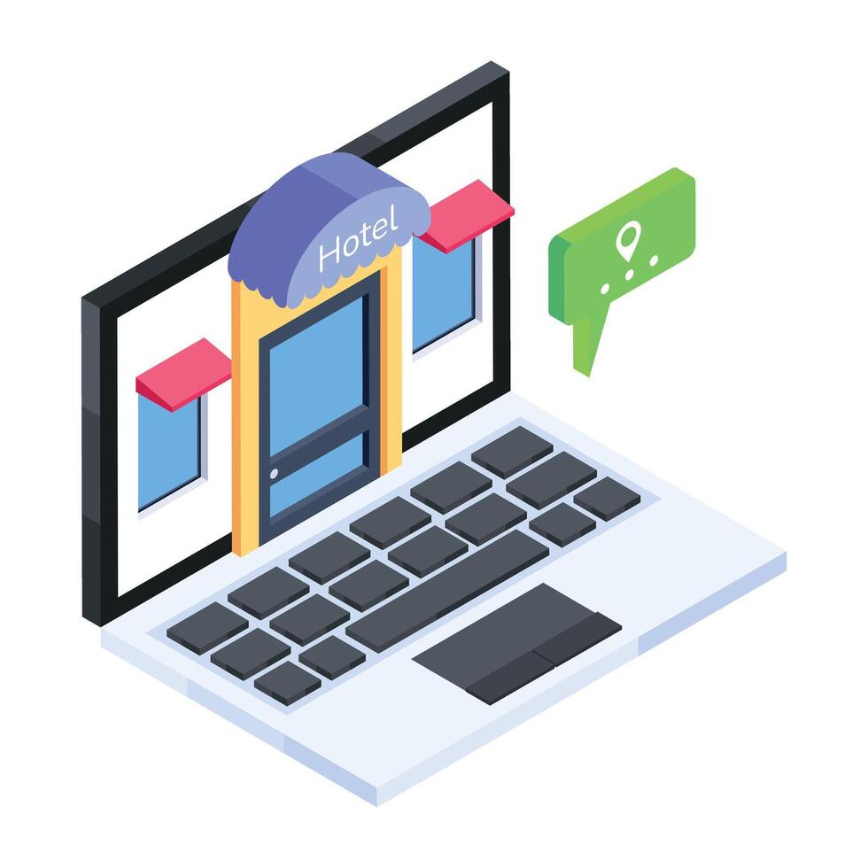Online hotel isometric icon is up for premium use vector