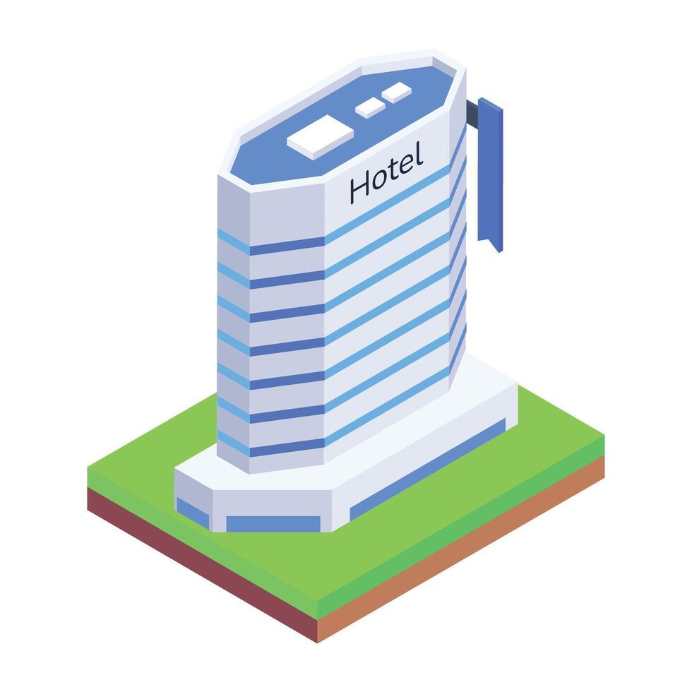 An isometric icon of hotel booking vector