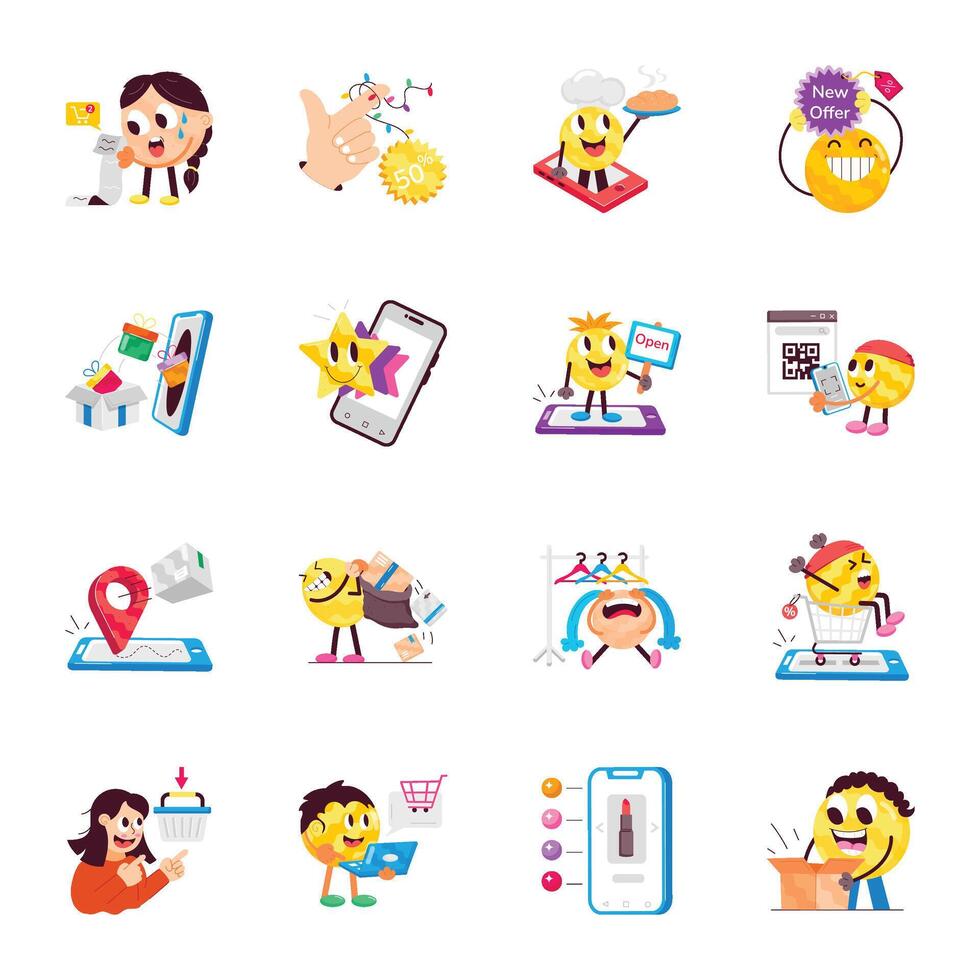 WebCartoon Style Sticker of Web Shopping vector