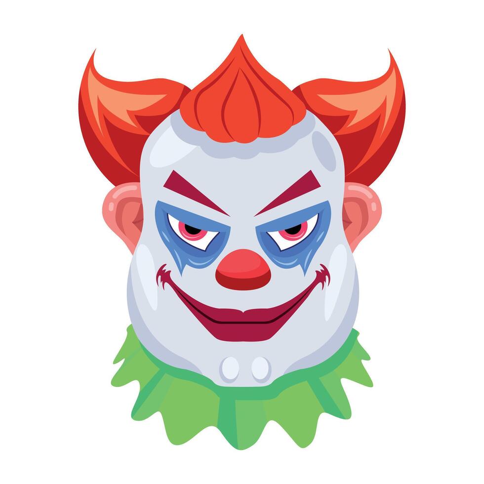 Basic RGBA flat style character of creepy clown smiling vector