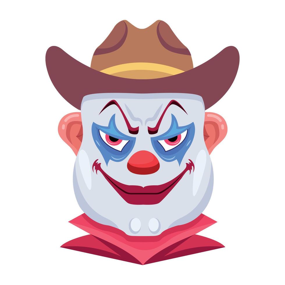 Basic RGBClown scary face with smile expression, flat icon vector