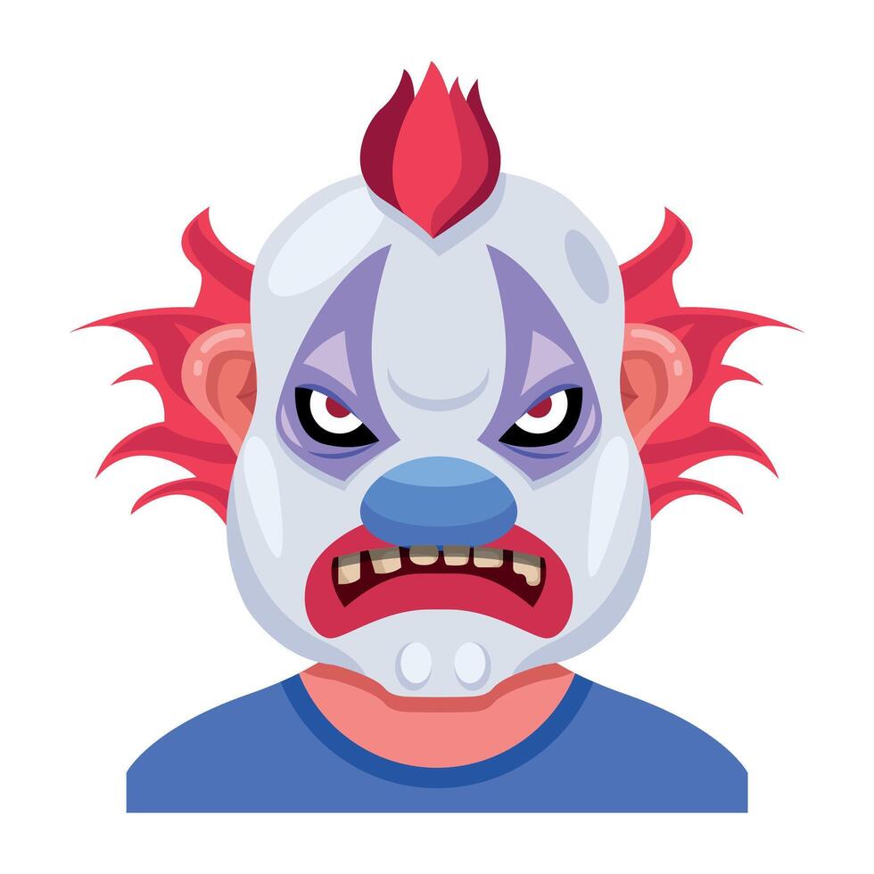Basic RGBA flat style mascot of evil clown vector
