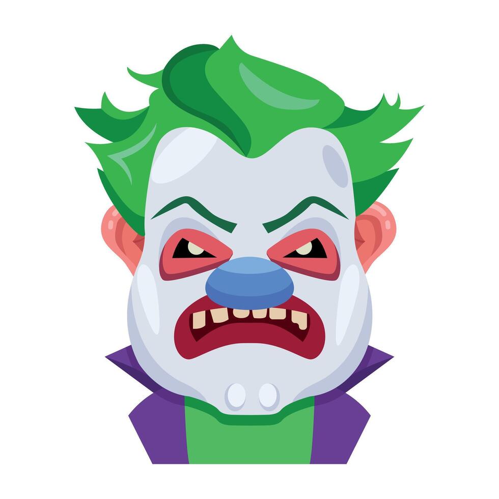 Basic RGBA flat style character of scary joker vector