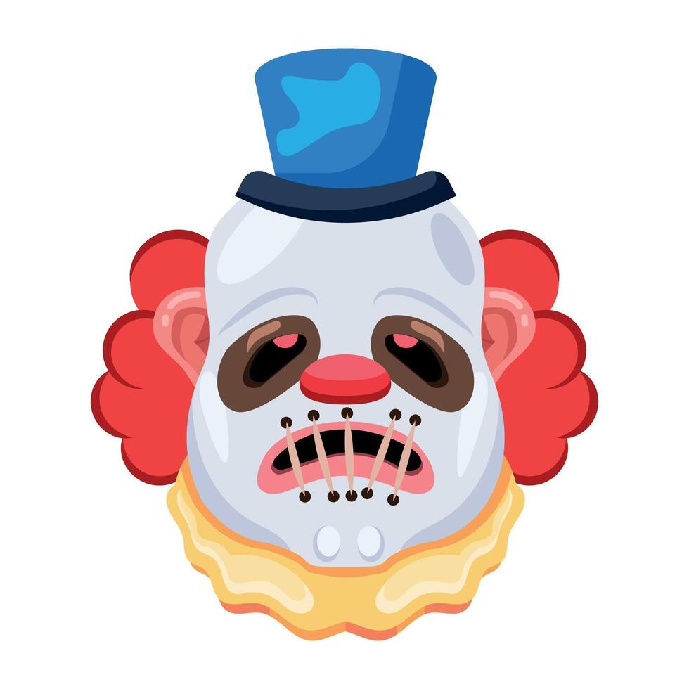Basic RGBSpooky clown with mouth stitches, flat style icon vector