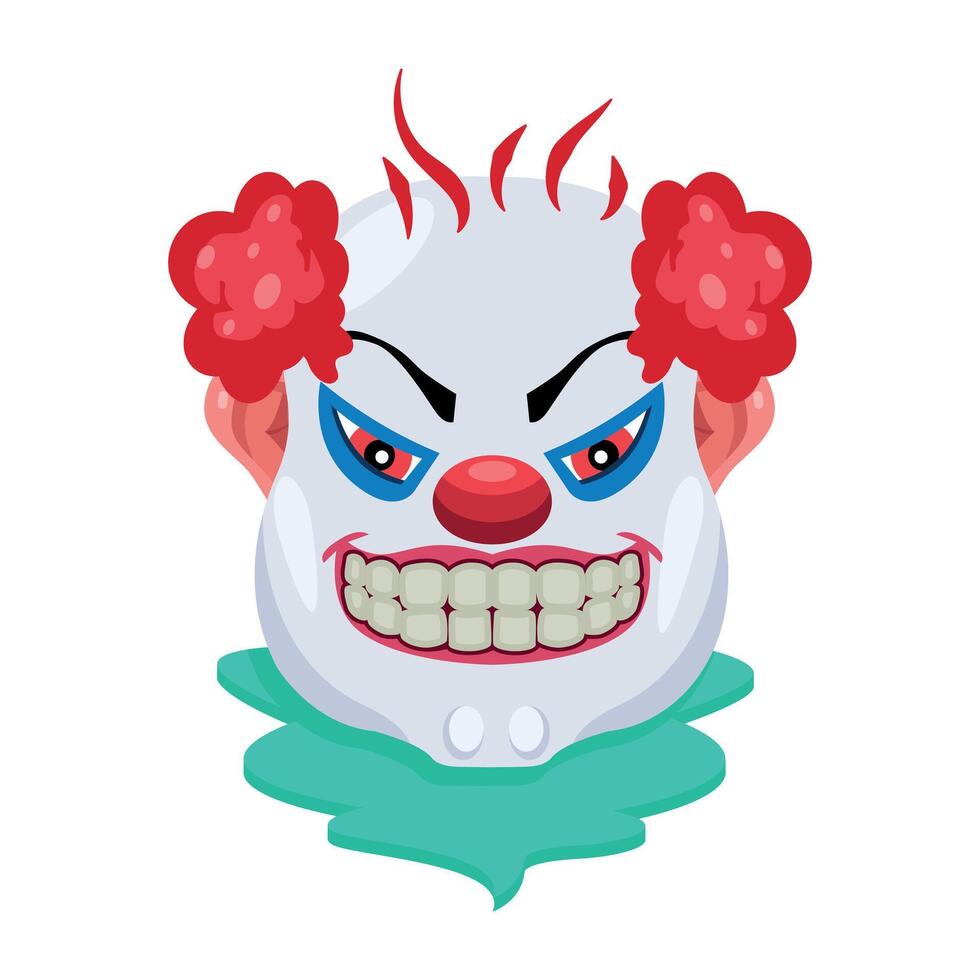 Basic RGBA flat mascot of evil buffoon with creepy smile vector