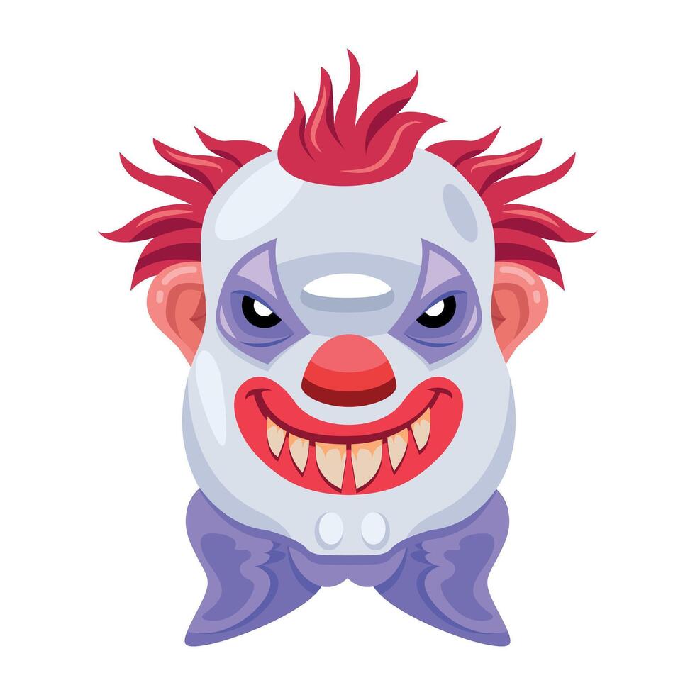 Basic RClown character with evil expressions, flat icon GB vector
