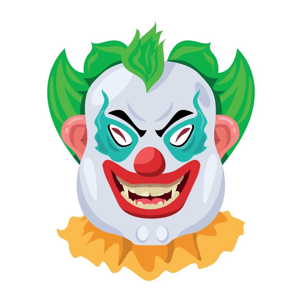 Basic RGBA flat icon of smiling clown with creepy expressions vector