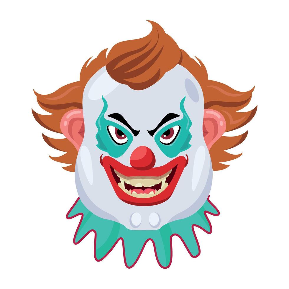 Basic RGBScary joker face with creepy smile, flat icon vector