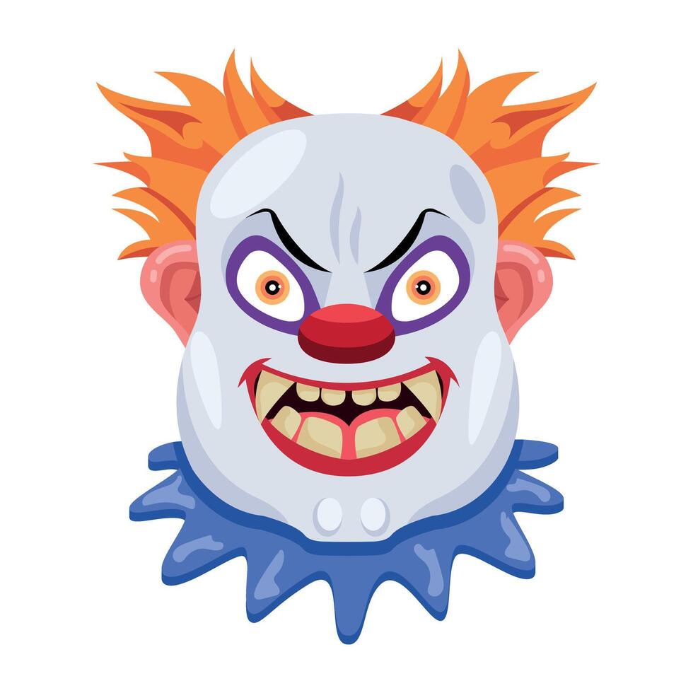 Basic RGBCreepy clown face with evil smile, flat icon vector