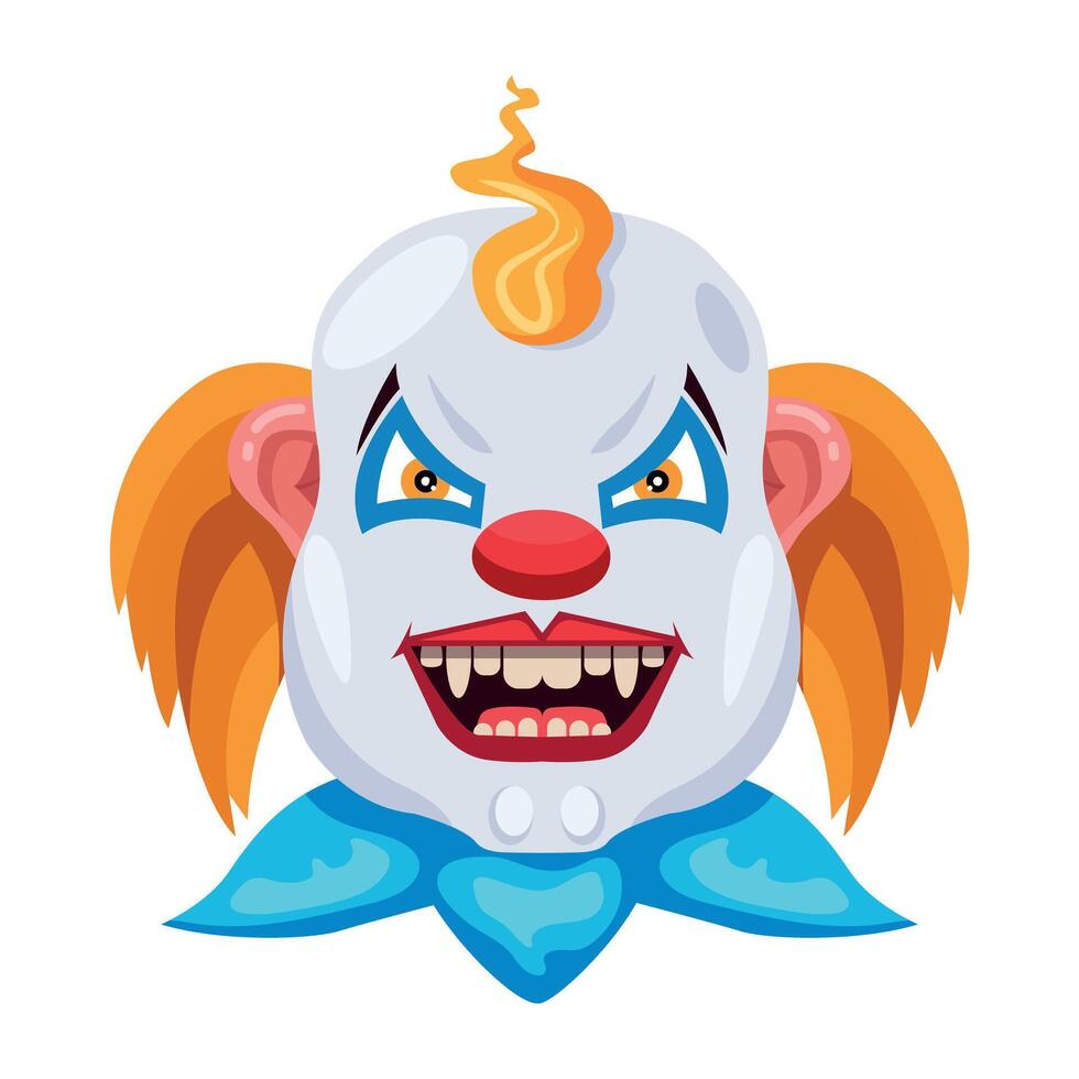 Basic RGBA killer clown with creepy smile, flat icon vector