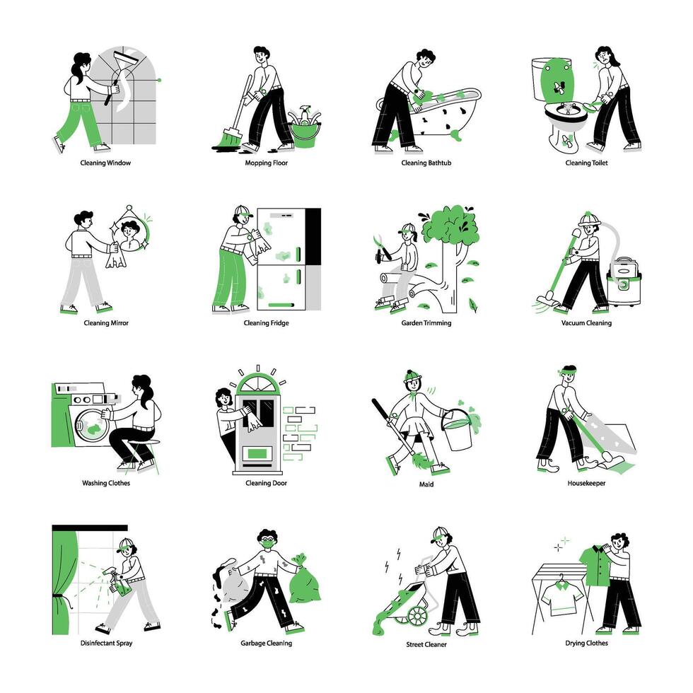 WebCollection of Cleaning Services Line Mini Illustrations vector