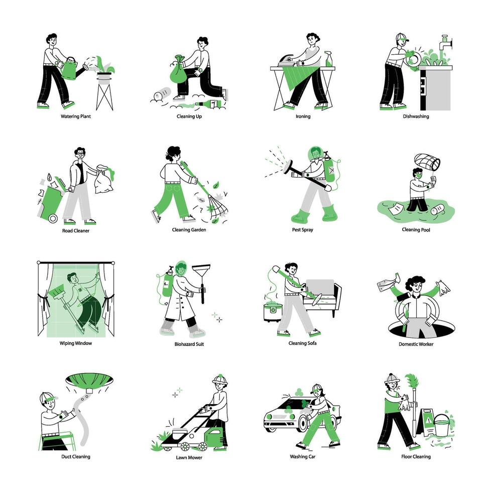 Pack of Cleanliness Line Mini Illustrations vector