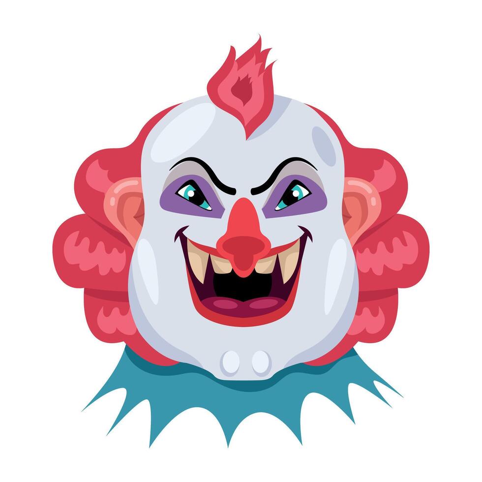 Flat style mascot of buffoon face with creepy smile vector