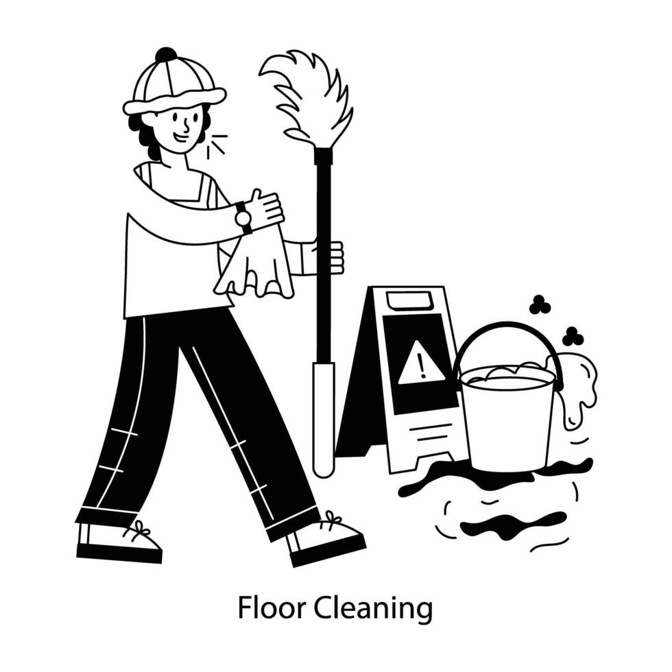WebModern line style mini illustration of floor cleaning vector
