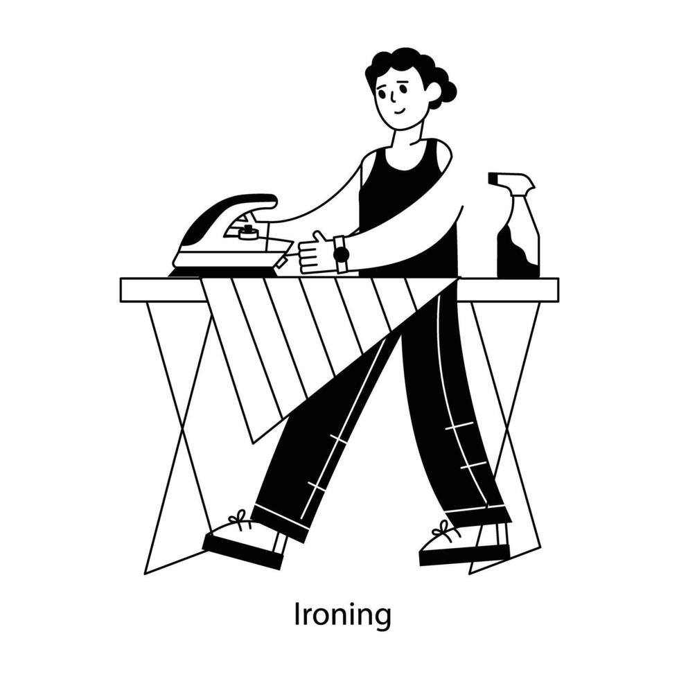 WebTrendy outline mini illustration of ironing vector