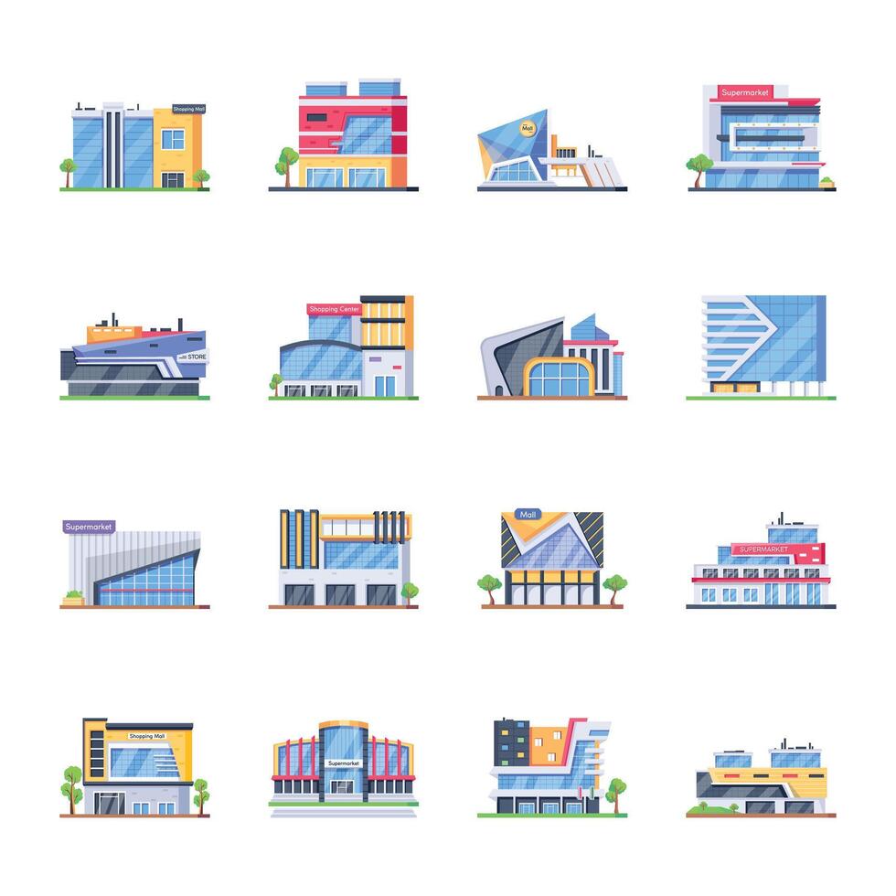 WebSet of 16 Isometric Shopping Mall Icons vector