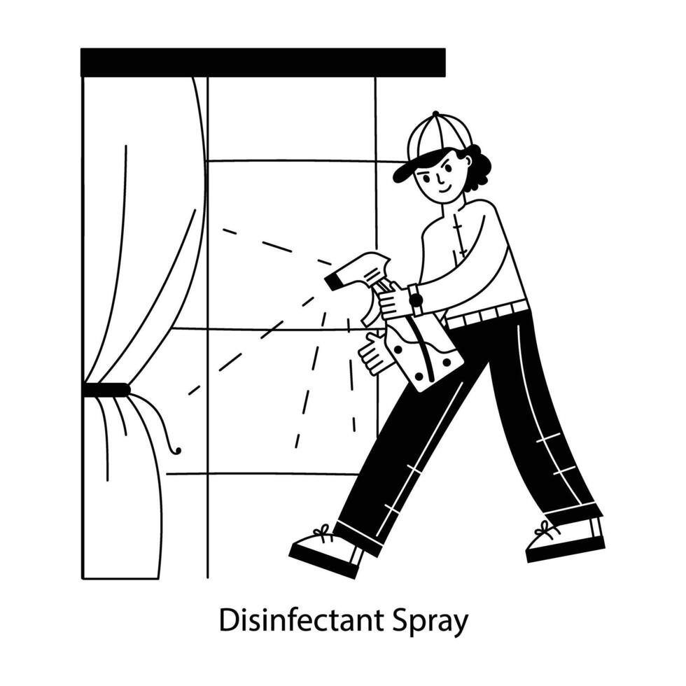 WebA line style mini illustration of disinfectant spray vector