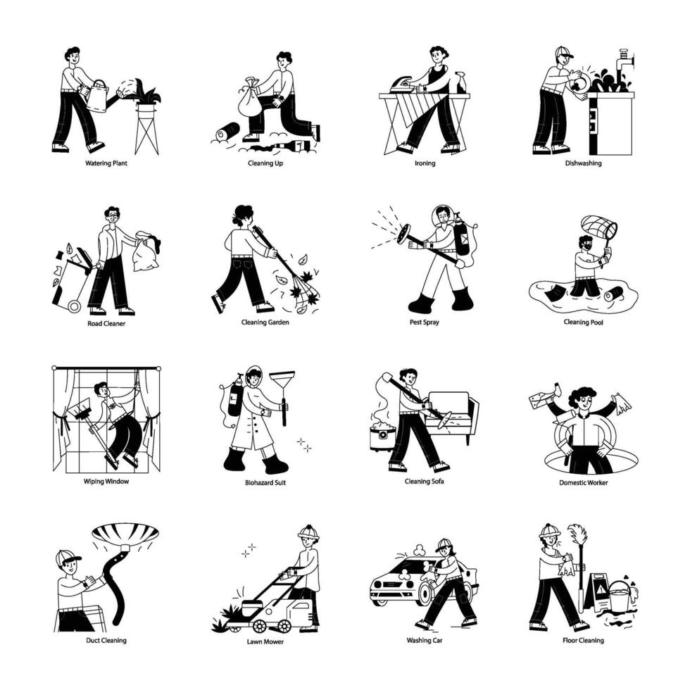 WebPack of Cleanliness Line Mini Illustrations vector
