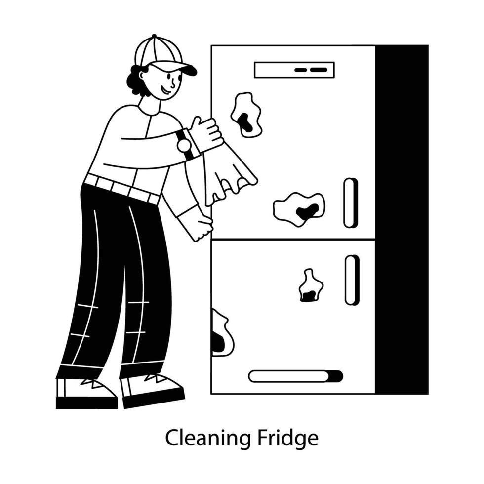WebAn editable outline mini illustration of cleaning fridge vector