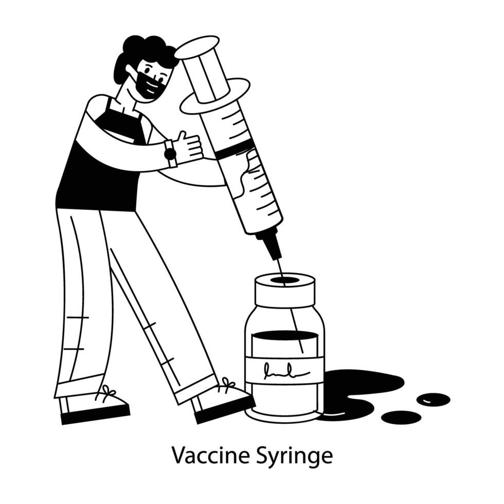 WebA line style mini illustration of vaccine syringe vector