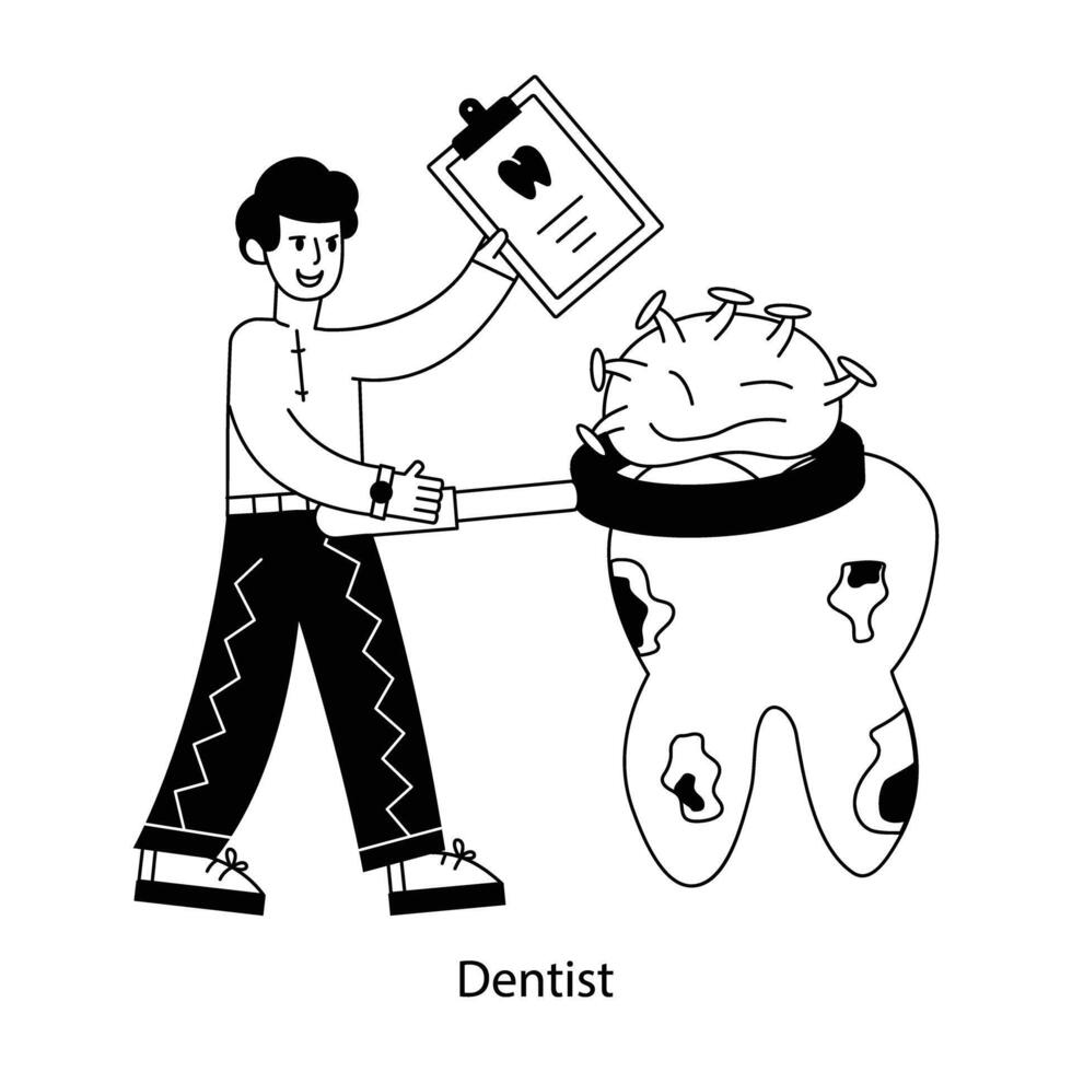 WebReady to use line style mini illustration of dentist vector