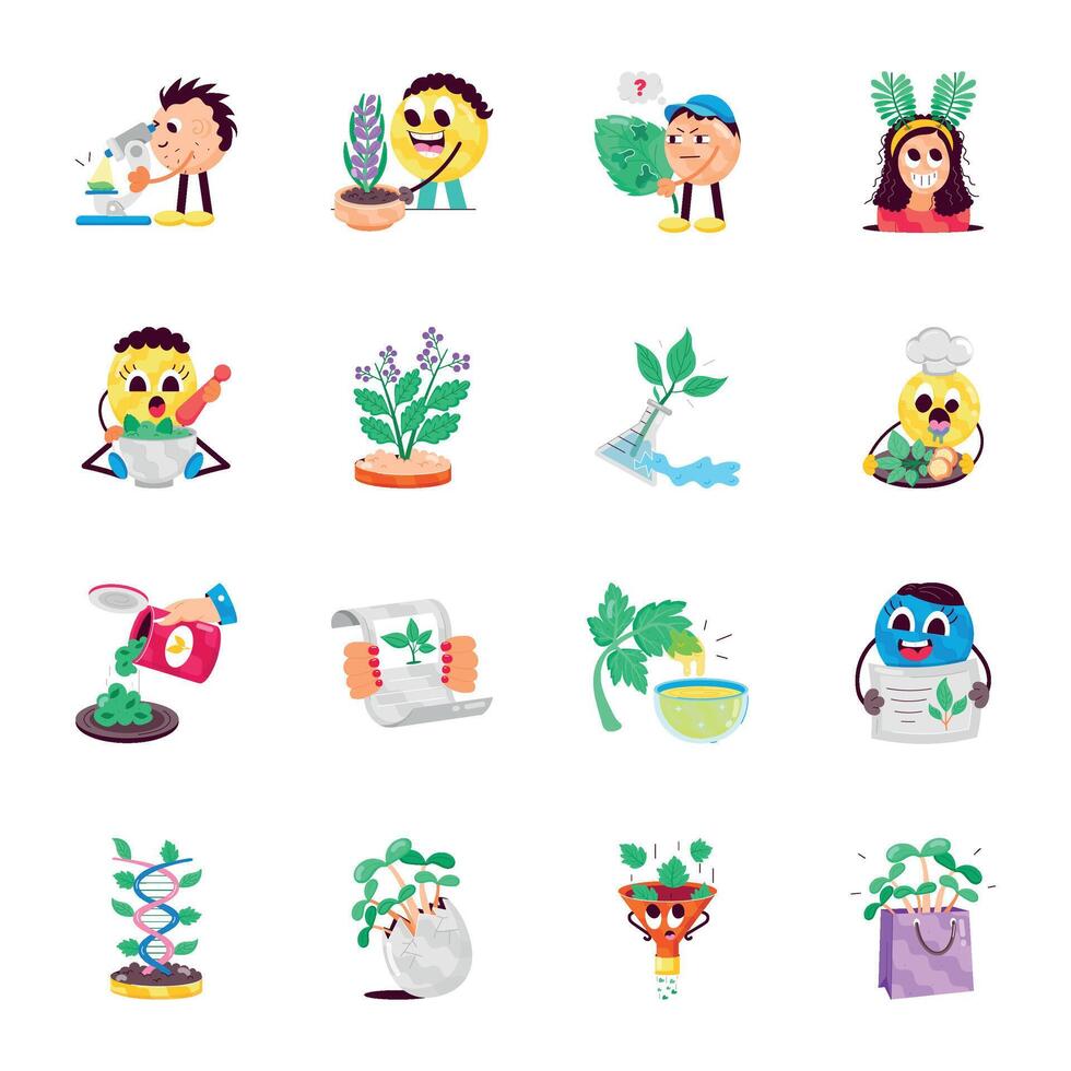 WebBundle of Flat Style Herb and Botany Stickers vector