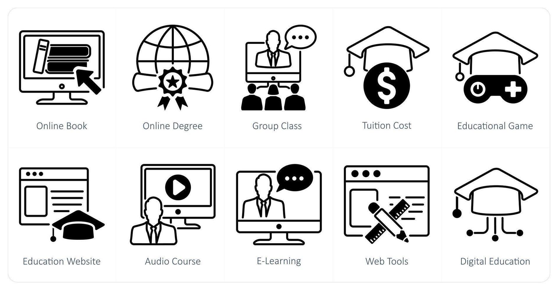 A set of 10 online education icons as online book, online degree, group class vector