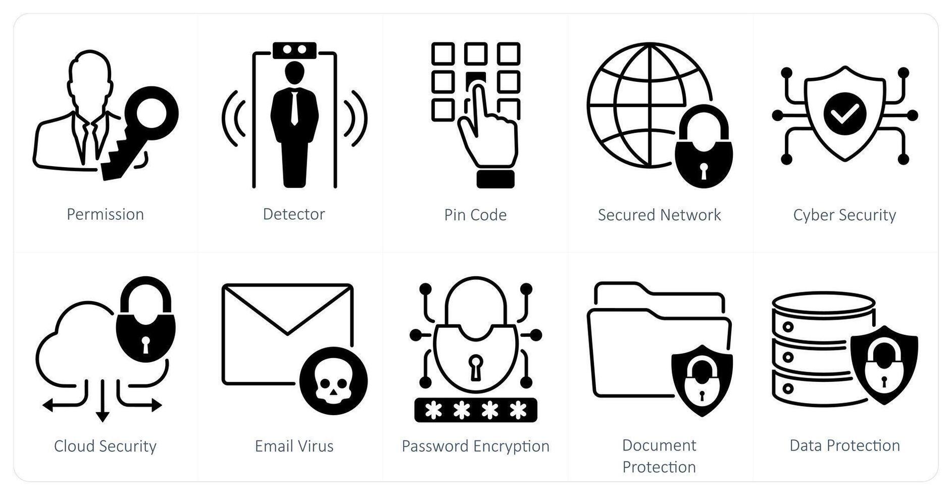 A set of 10 security icons as permission, detector, pin code 47298299