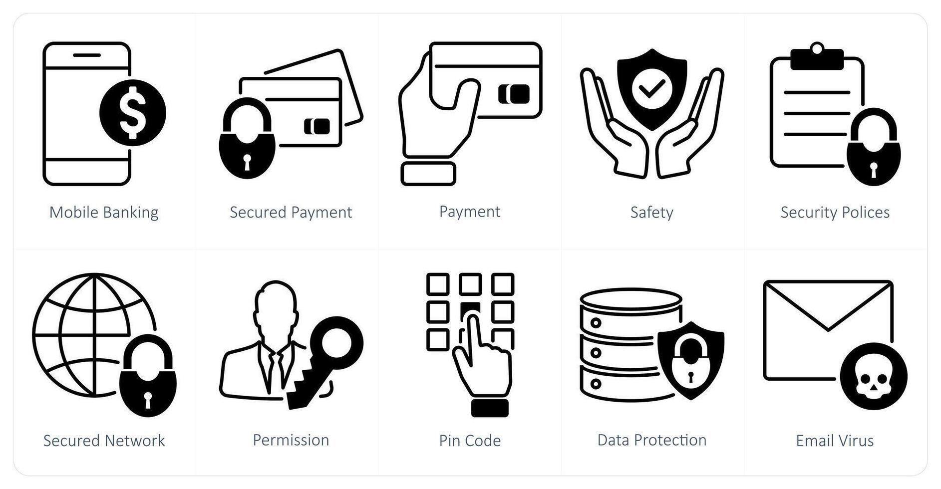 A set of 10 security icons as mobile banking, secured payment, payment vector