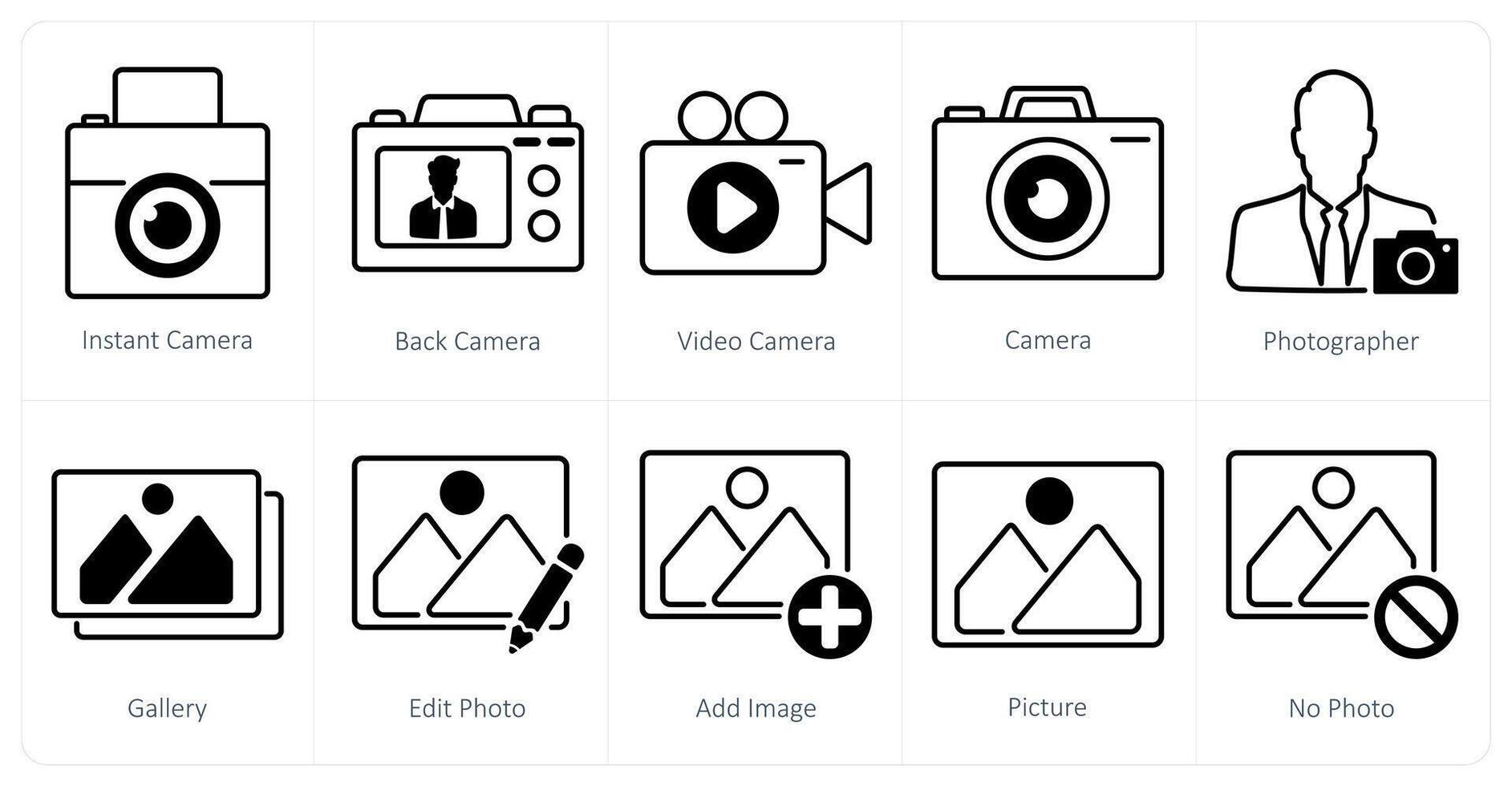 A set of 10 photography icons as instant camera, back camera, camera vector