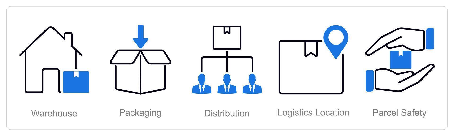 A set of 5 Logistics icons as warehouse, packaging, distribution vector