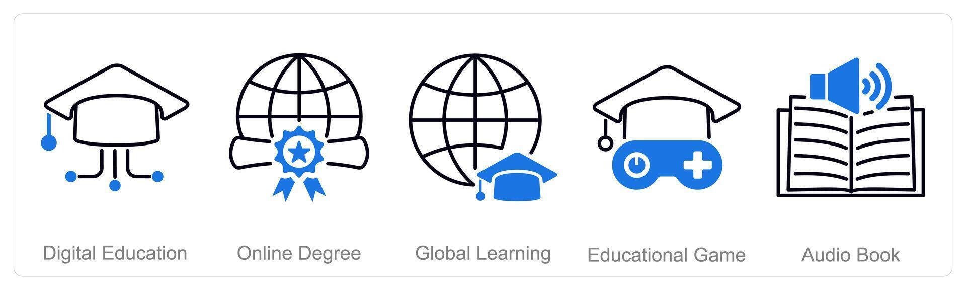 A set of 5 Online Education icons as digital education, online degree, global learning vector