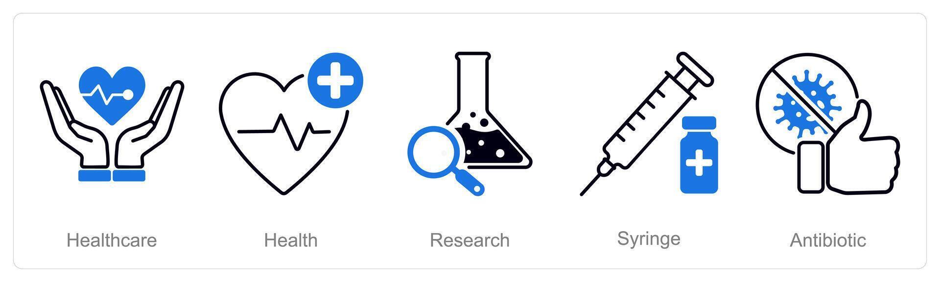 A set of 5 Pharmacy icons as health care, health, research vector