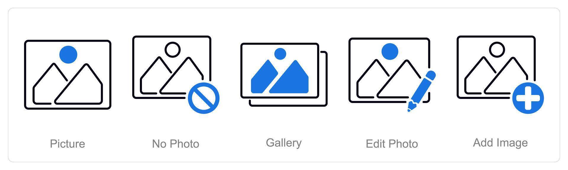 A set of 5 Photography icons as picture, no photo, gallery vector