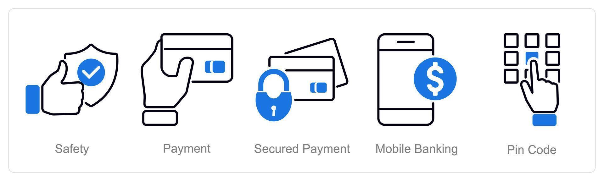 A set of 5 security icons as safety, payment, secured payment, mobile banking vector
