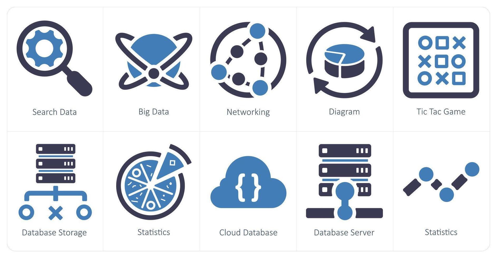 un conjunto de 10 web márketing íconos como buscar datos, grande datos, redes vector